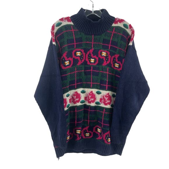 Boundary Waters Vintage Navy Floral Knit Pullover Sweater Cotton Blend Women’s S - Picture 1 of 4